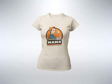 Beiges Damen-T-Shirt mit einem Retro-Design und dem Schriftzug 'Super Mama