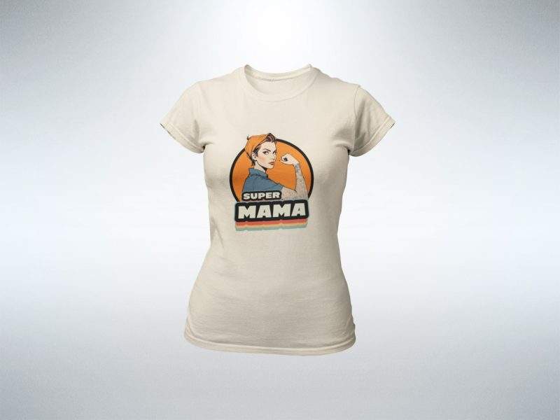 Beiges Damen-T-Shirt mit einem Retro-Design und dem Schriftzug 'Super Mama