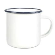Personalisierbare Emaille Tasse mit farbigem Rand, bunt bedruckbar