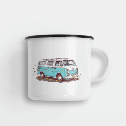 Personalisierbare Emaille Tasse mit farbigem Rand, bunt bedruckbar