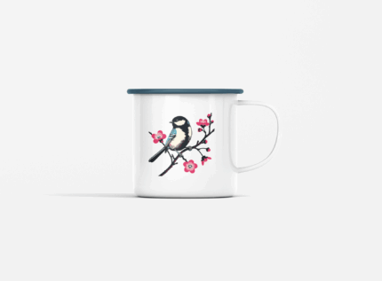 Personalisierbare Emaille Tasse mit farbigem Rand, bunt bedruckbar