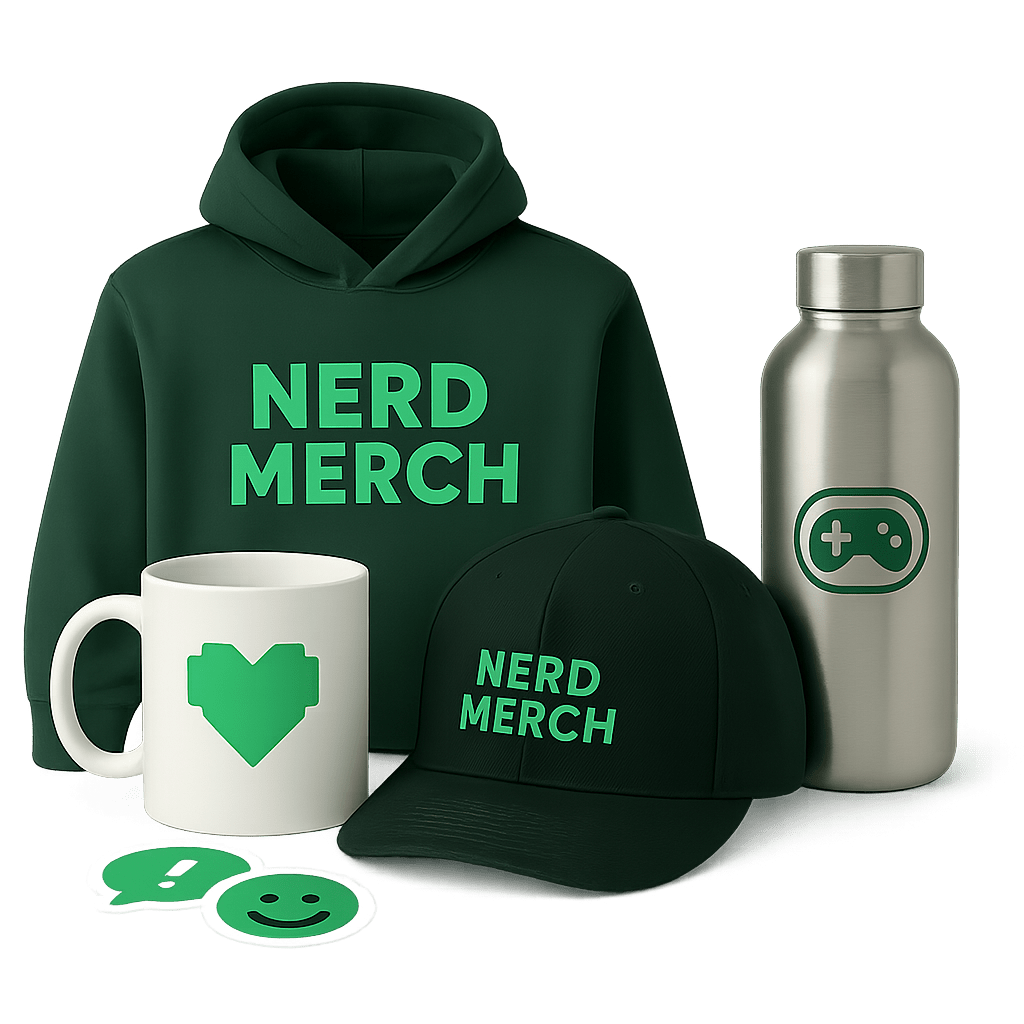 Nerdmerch Produktcollage – wir optimieren gerade